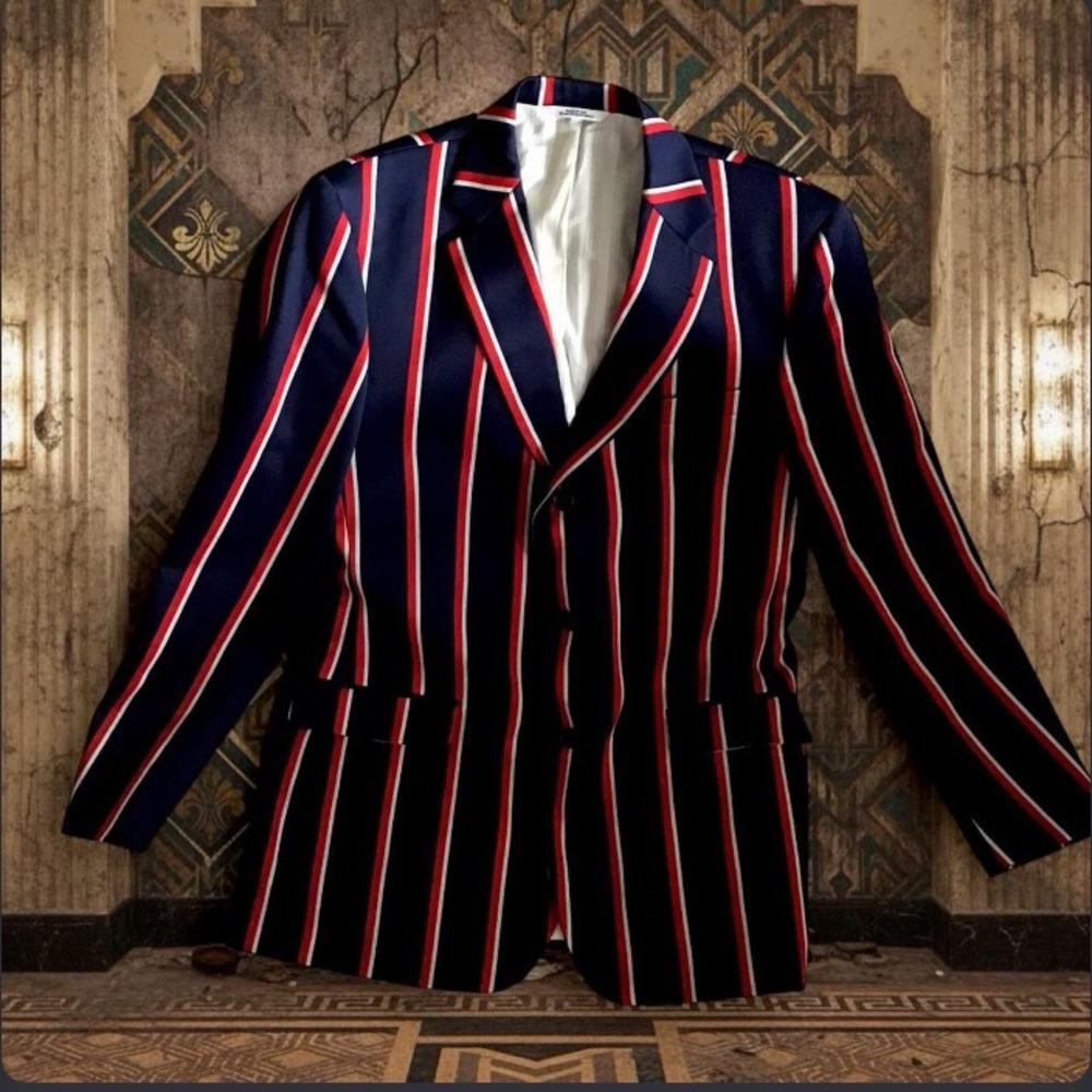 Brooks Brothers Rare Luxury Navy Blazer with Red and White Stripes High Quality - Picture 9 of 15